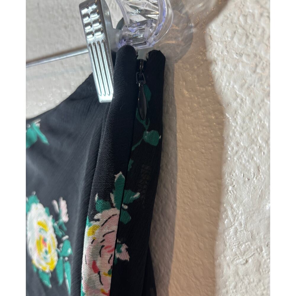 Boden Women's Size 8 Black Pink Floral Flowy Skirt Chiffon Knee-Length Side-Zip - Picture 3 of 5